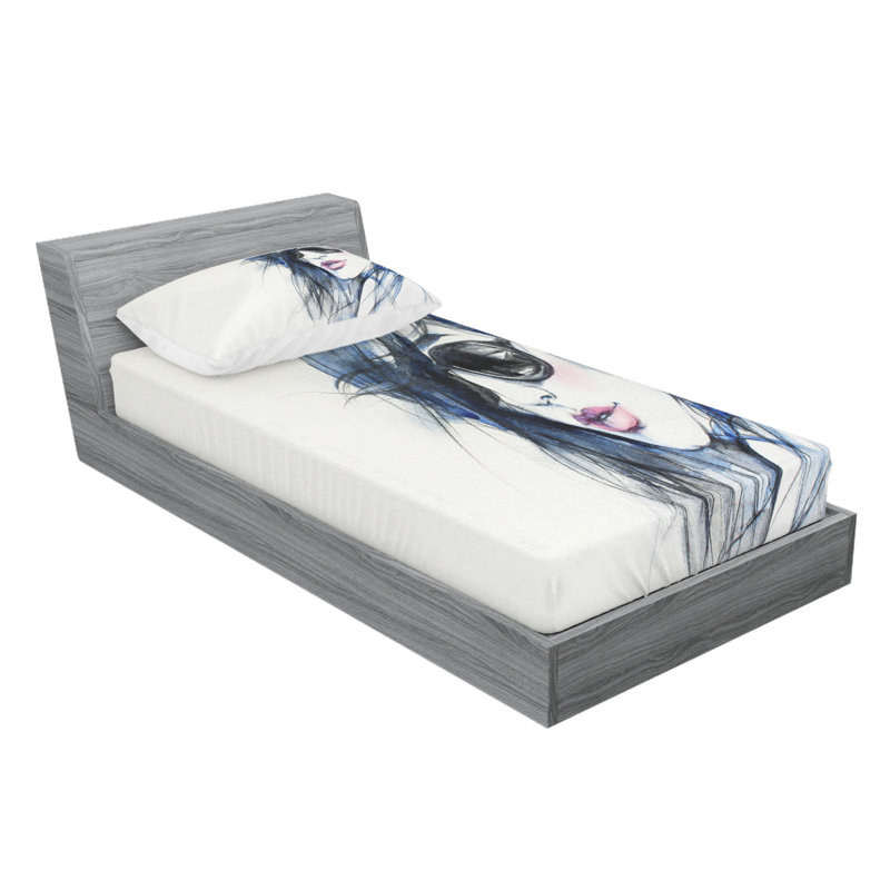 Ensemble de draps femme avec lunettes de soleil et portrait de cheveux, Ensemble de draps pour lit simple avec drap-housse