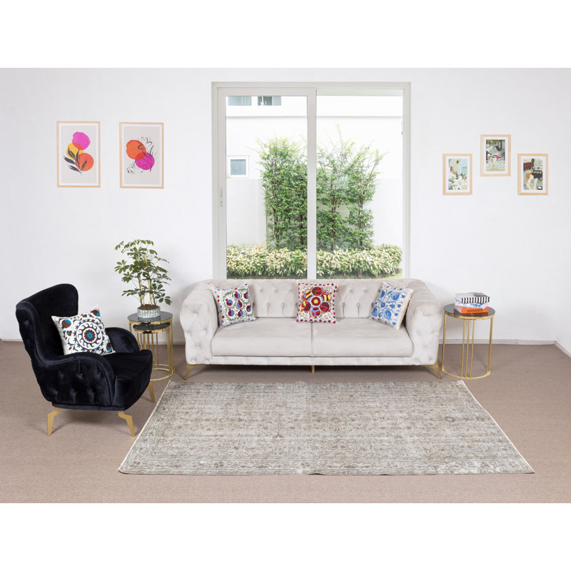 Tapis turc moderne fabriqué à la main 5,2 x 8,3 pi surteint de gris 4 décors modernes