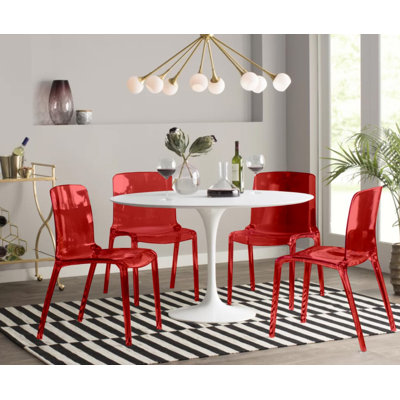 Lade Transparent Plastic Stackable Dining Chair with Waterfall Edge Seat – Lightweight Versatile Accent & Kitchen Side Chair, No Assembly Required