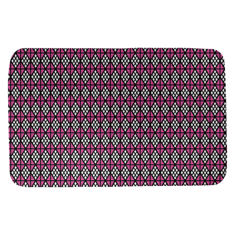 Tapis pour salle de bain diamants Leffel, l 17 po x L 24 po, Noir / Rose