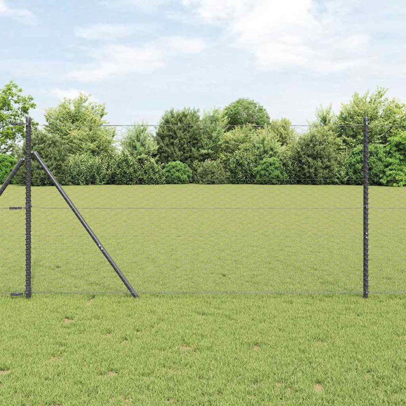 Vidaxl Fence With Posts PVC-Coated Steel, Grey, 120cm H x 2500cm W x 3.2cm D