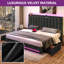  Structure de lit tapissier en velours Kind avec 4 tiroirs roulants et prises de courant-1024728373