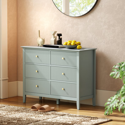 HOMCOM 6 Drawer Chest of Drawers, Fluted Dresser, Wide for Bedroom, Green