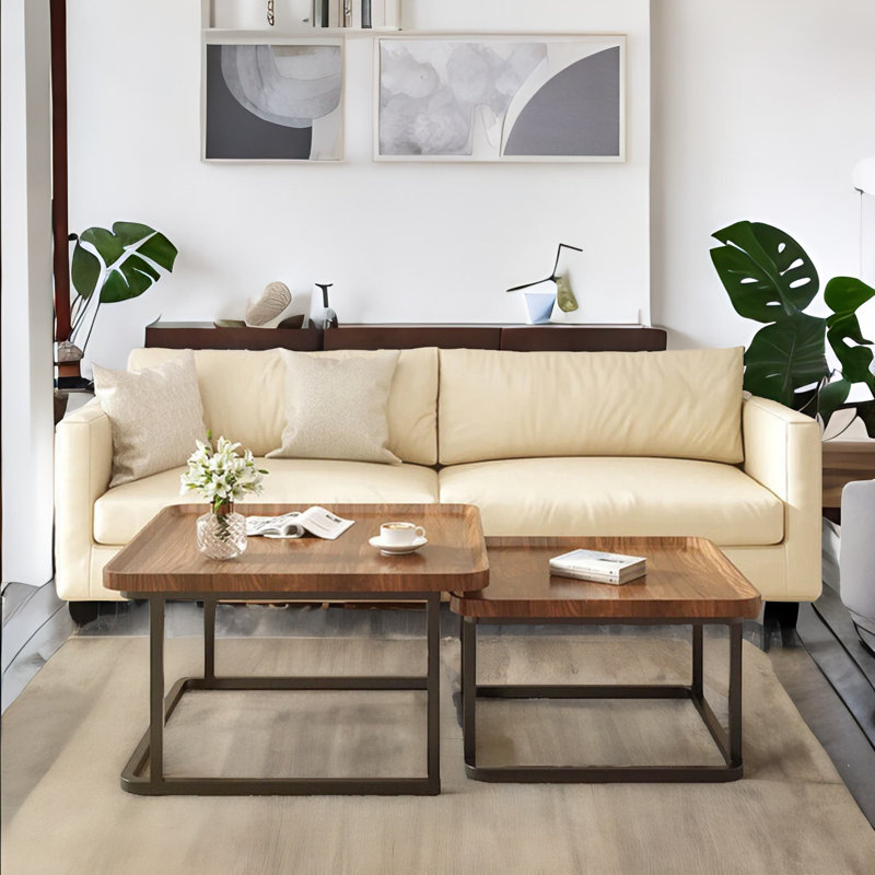 Bidal 2PC Nesting Tables Industrial Wood Grain Living Room Furniture