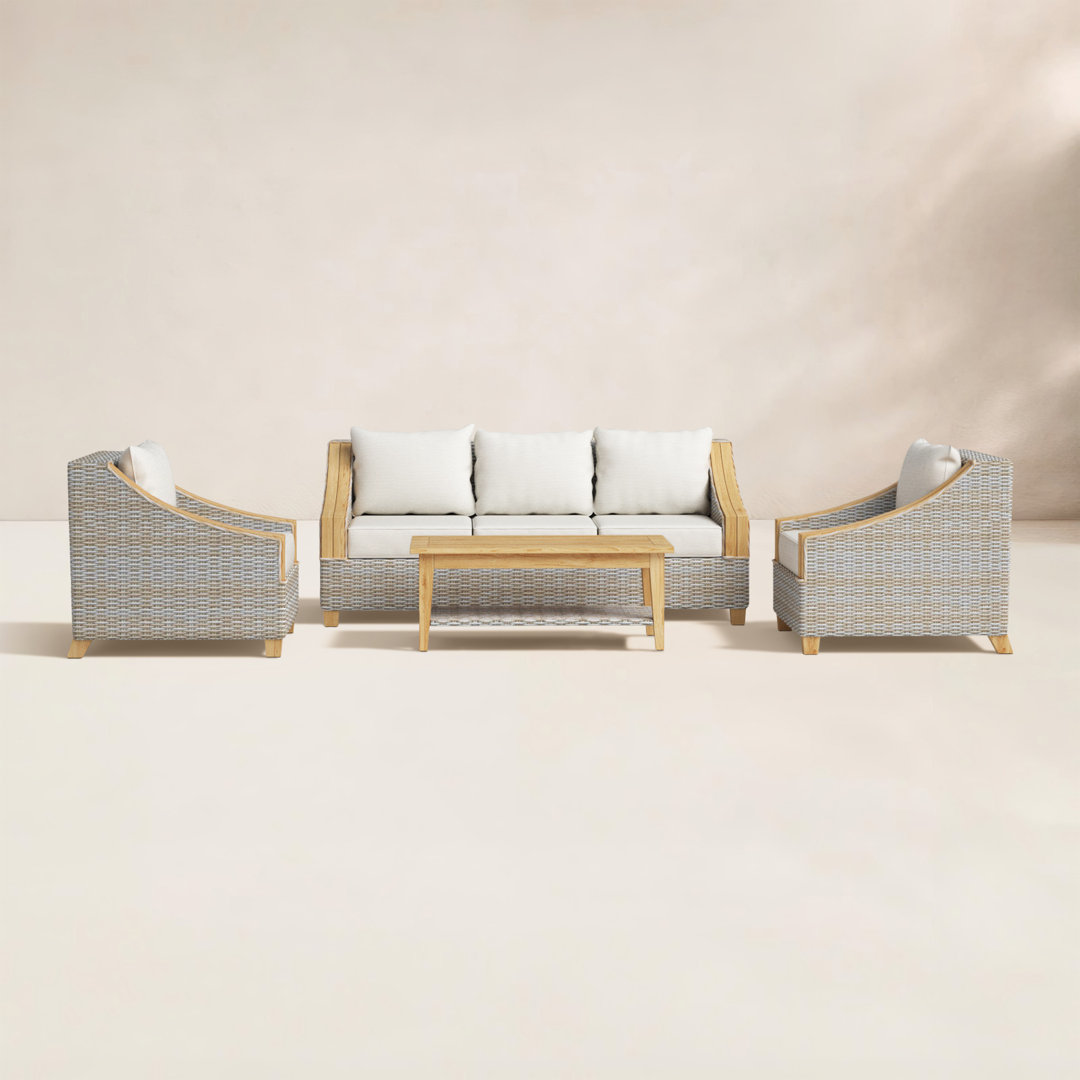 Carlton 4 Piece Rattan Sofa Seating Group with Sunbrella Cushions Birch Lane™