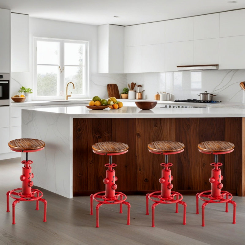 Dicle Swivel Adjustable Height Counter Stool, Brown/Antique Red, 4