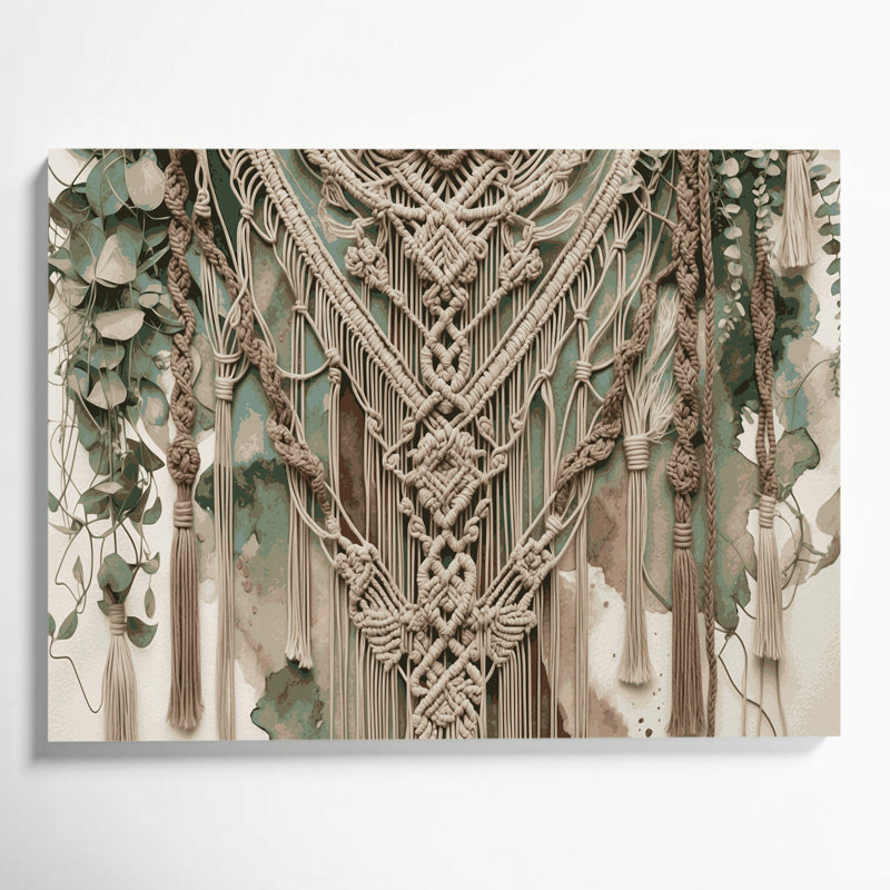 «Botanical Boho Botanical Macrame», art sur toile brune, H 11 po x l 14 po