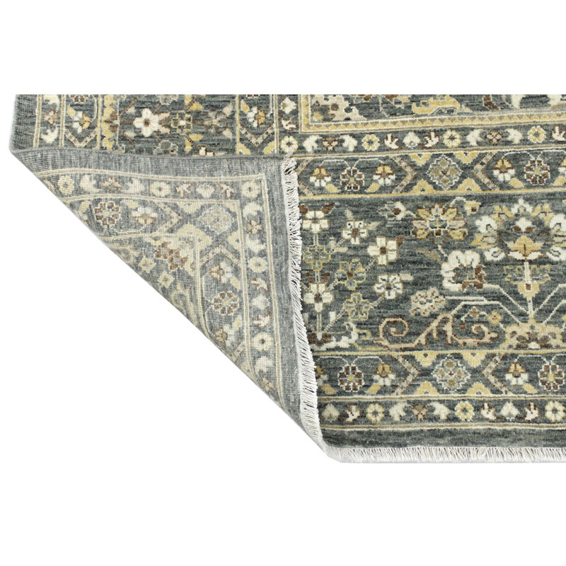 Wool Oriental Area Rug in Light Green/Beige/Gray, Rectangle 10' x 14'