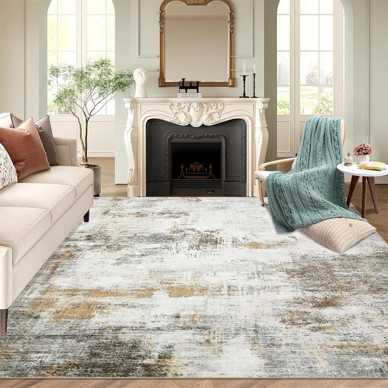 2x6 Washable Runner Rug Modern Abstract Non-Slip Stain-Resistant Indoor Carpet Hallway Low Pile Bedroom Laundry Entrance Blue