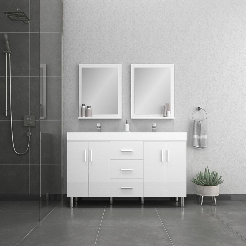 Ensemble de meuble-lavabo double autoportant 60 po Avalia, Blanc