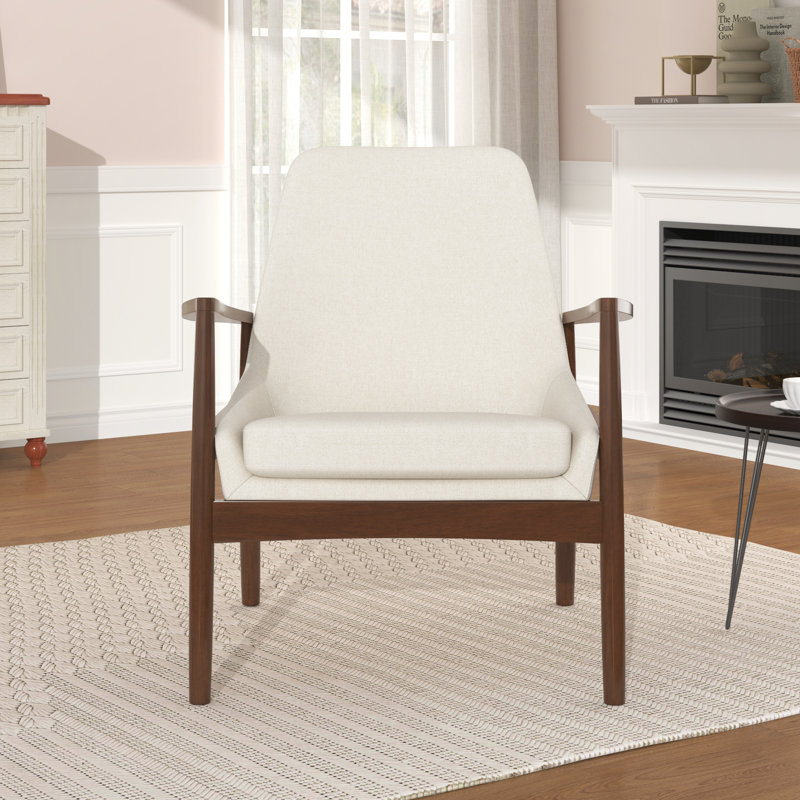 Armchair with Solid Wood Frame, Beige Polyester Blend