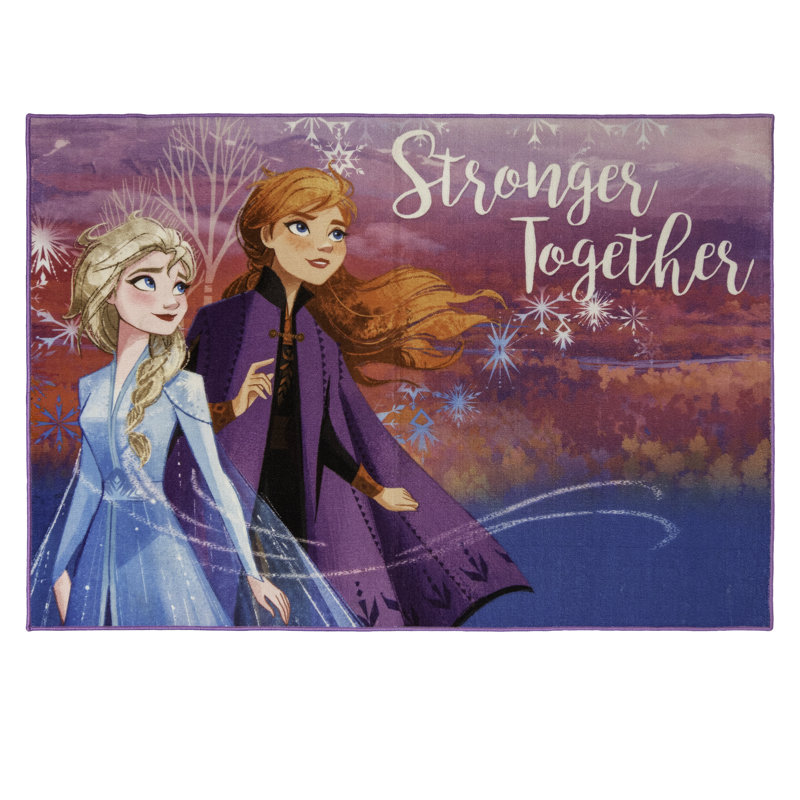Tapis antidérapant rose et bleu pour jeunes «Stronger Together» Elsa and Anna de Disney Frozen