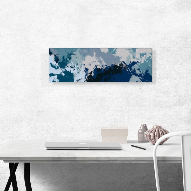 Bleu sarcelle / bleu marine / beige / bleu bébé - reproduction d'art sur toile panoramique, H 12 po x l 36 po x P 0,75 po