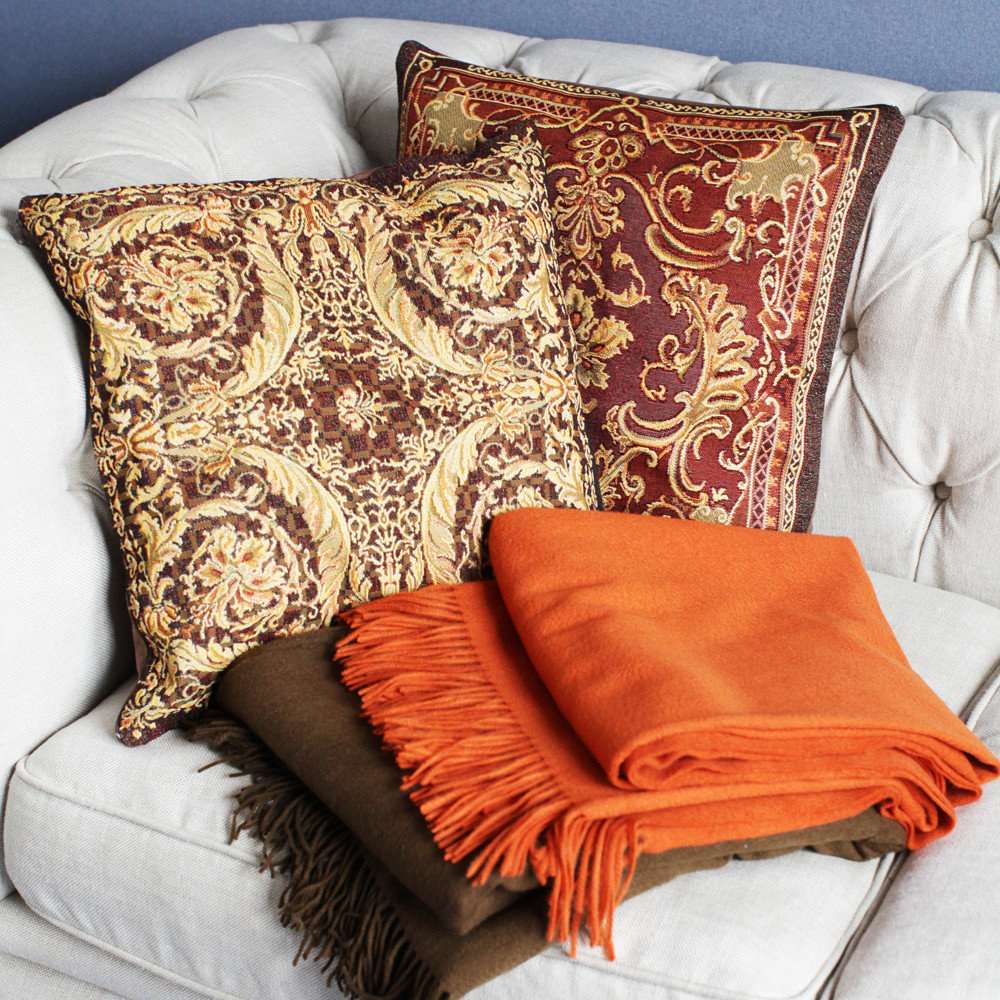 Hudie Wool Throw Blanket, Orange