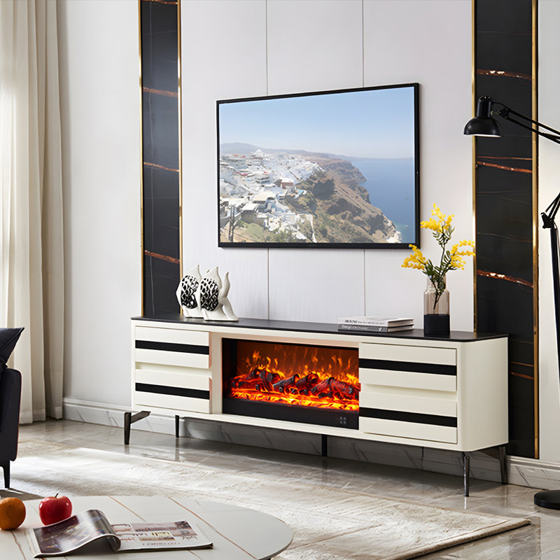 Foyer décoratif moderne en bois massif minimaliste avec feu simulé