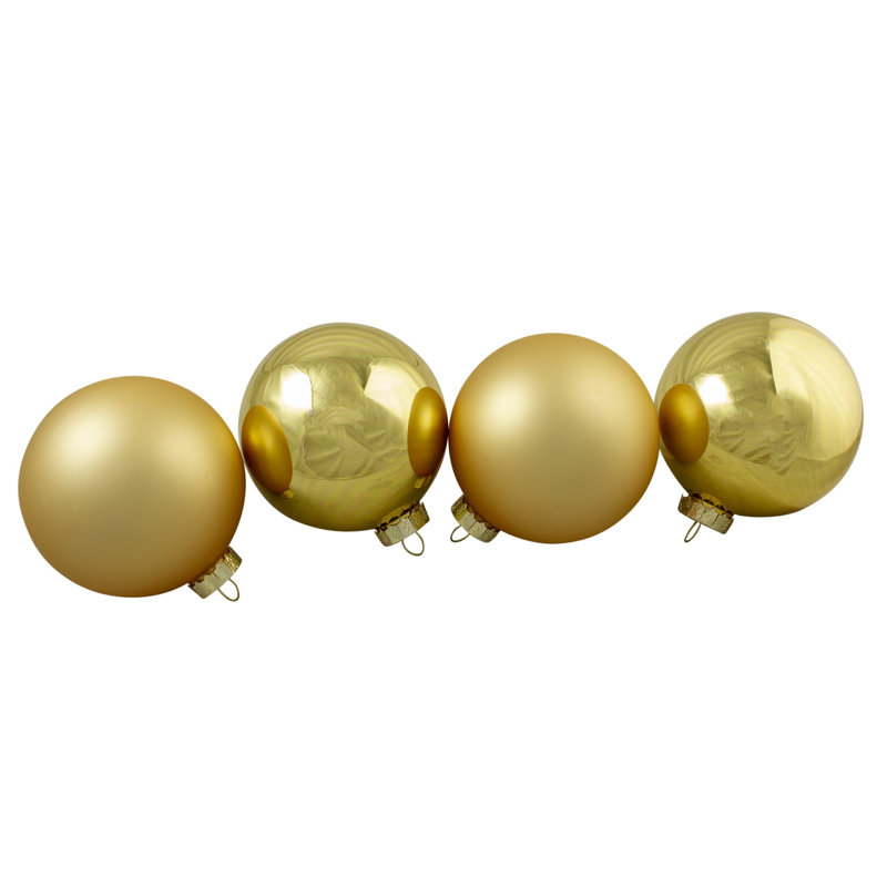 2-Finish Glass Christmas Ball Ornaments 4" (100mm), Gold
