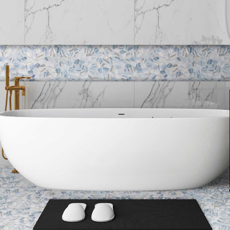 Huron Glass Pebbles Mosaic Tile, Azul