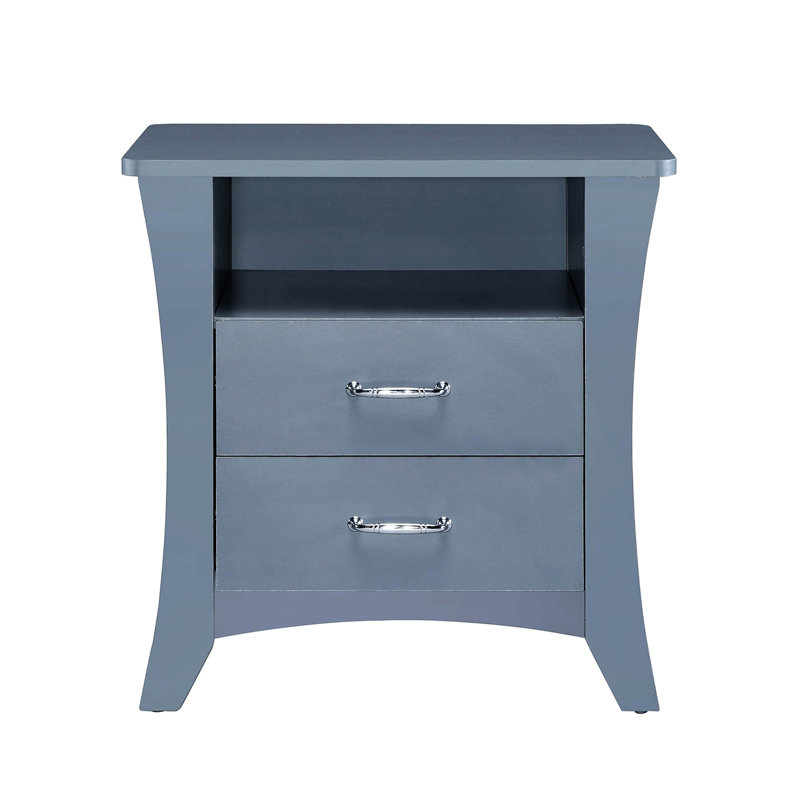 Élégante table de chevet grise pour la chambre à coucher avec rangement et tablette ouverte, pieds en bois effilés à la mode 2 compartiments