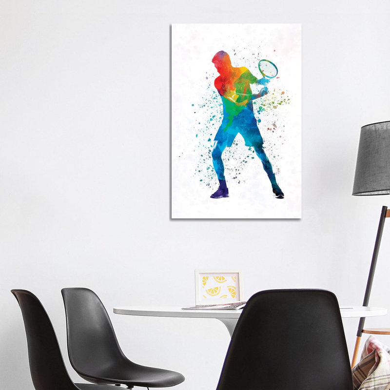 Man Tennis Player In Watercolour II by Paul Rommer - Wrapped Canvas Painting, 101.6 cm H x 66.04 cm W x 1.91 cm D
