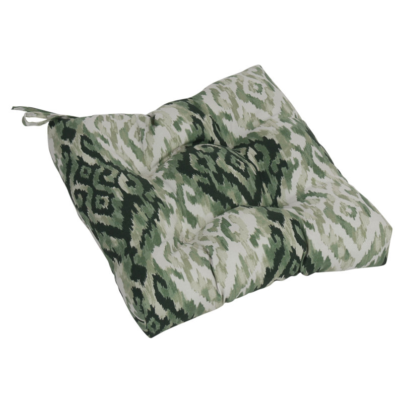 16-Inch Square Outdoor Tufted Chair Cushions (Set Of 2), Green/Lakat Mineral Abstract
