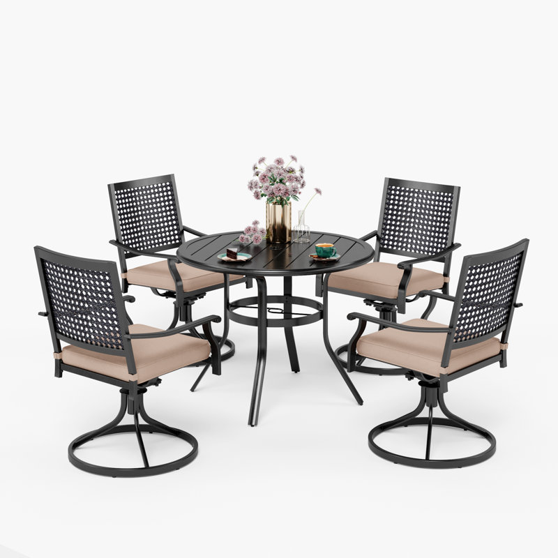 Ensembles de salle à manger de patio pour 4 personnes avec table de parasol 1,57 "Argyri