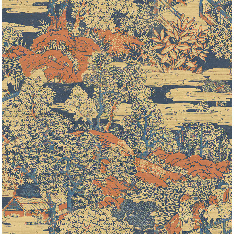 Papier peint Winston Porter Designs Midnight Sky Tory Garden, Bleu marine / moutarde