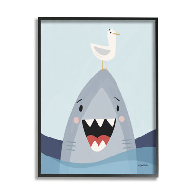 Quirky Smiling Shark Seagull Nautical Ocean Waves by Kyra Brown - Graphic Art