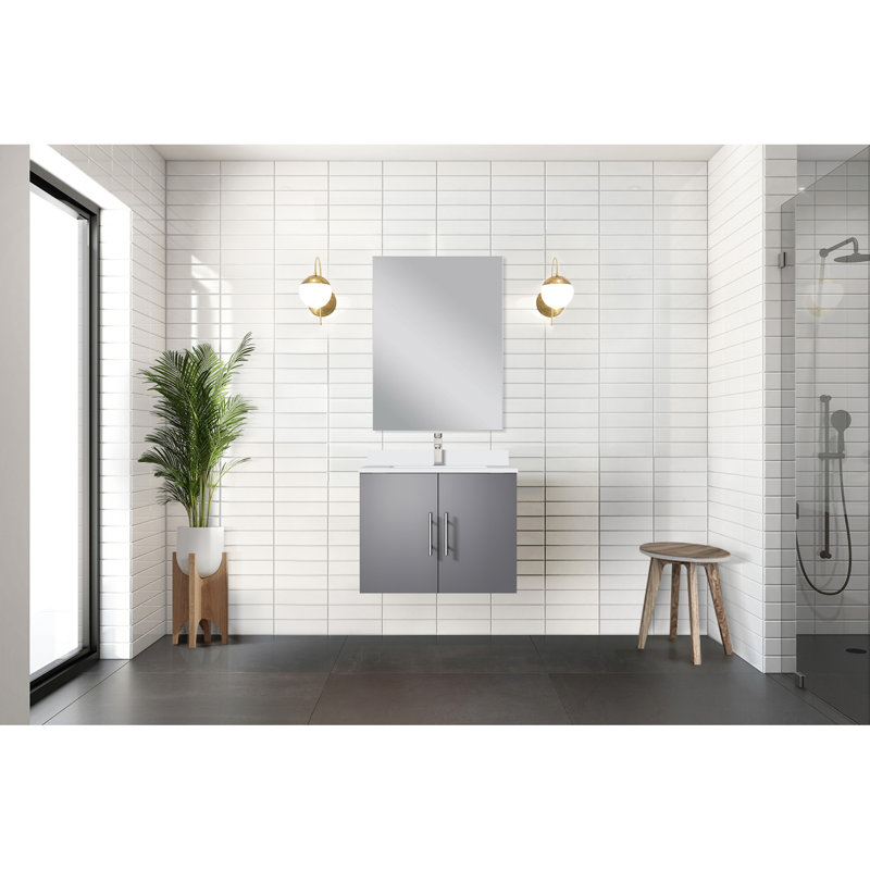 Meuble-lavabo simple l 24 po x P 22 po, comptoir en marbre de culture et miroir 18 po, Gris foncé