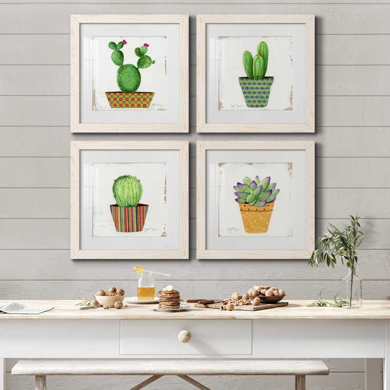 " Boho Cacti I " 4 - Pieces, 31.5" H x 126" W x 1.5" D, White, No Mat
