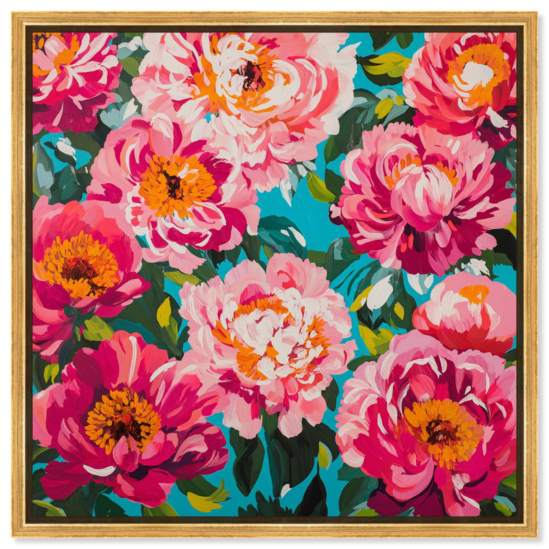 «Maximalist Bloom», art mural par Art Remedy, H 13 po x l 13 po, Cadre flottant, Doré