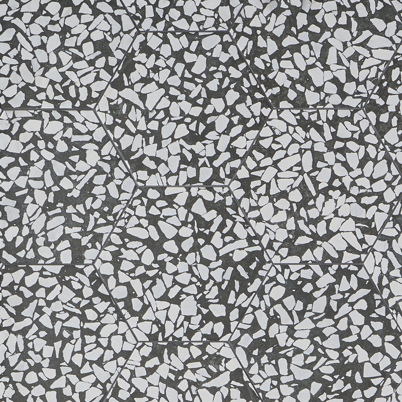 Carreau de sol et de mur en porcelaine de 9 po à aspect terrazzo de Jurassic Hex (8,07 pieds carrés / caisse), Noir