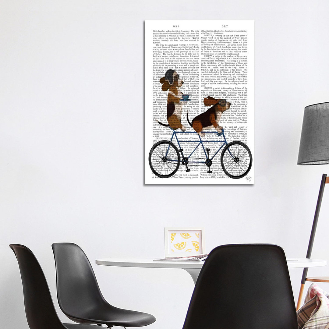 Basset Hound Tandem, Print BG by Fab Funky - Wrapped Canvas Gallery-Wrapped Canvas Giclée