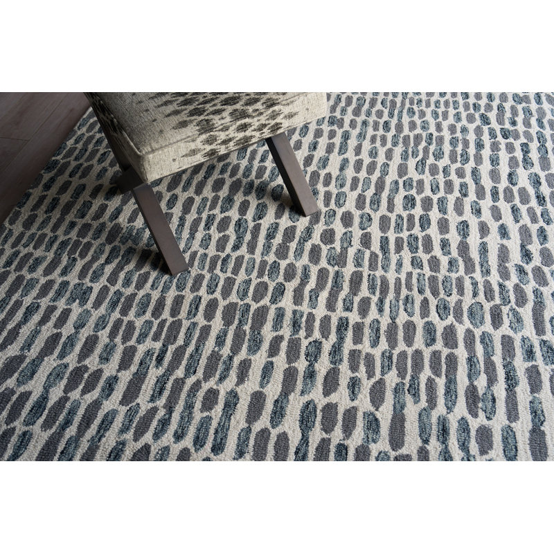 Ink Blot Wool Area Rug in Black/Gray, Rectangle 9' x 12'