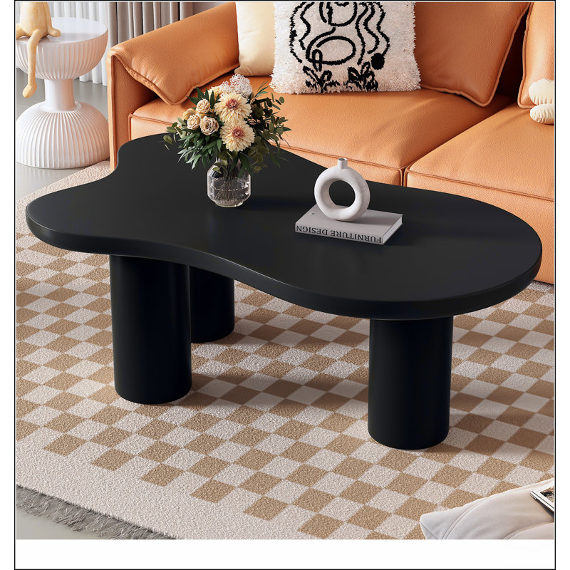 Table basse 44 po x 25,9 po à assemblage facile avec plateau épais de 1,5 po, Noir