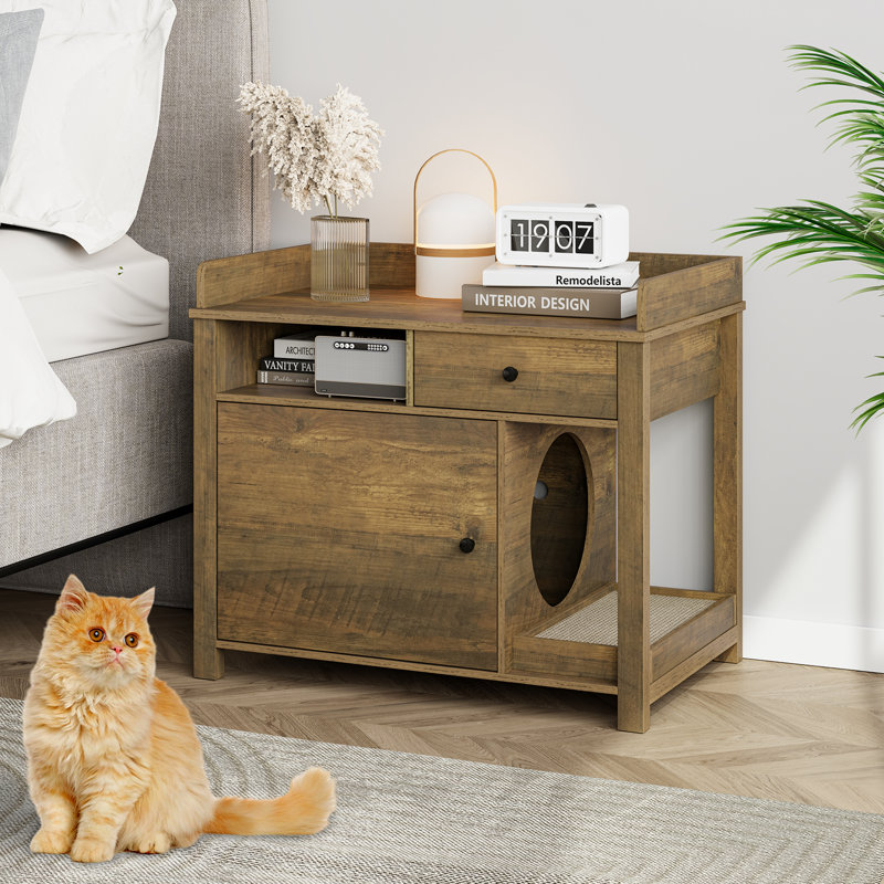 Meuble de litière pour chat, grande litière cachée pour chat avec grattoir
