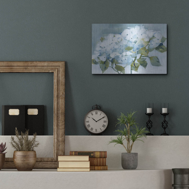«Spring Cottage Hydrangeas» par Katrina Pete, art mural en métal, H 12 po x l 16 po
