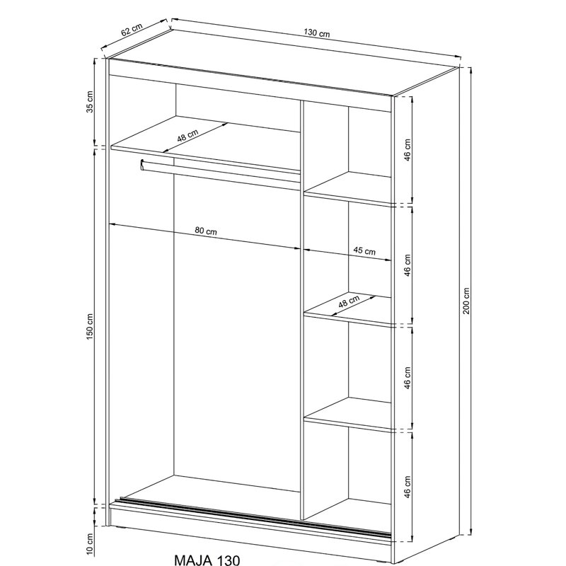 Darbonne 2 Door Manufactured Wood Wardrobe, Oak Sonoma, 200cm H x 130cm W x 62cm D