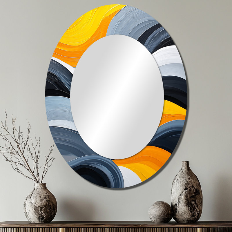 Miroir mural moderne bleu et jaune Ocean Steam Lines III, 40 po x 30 po