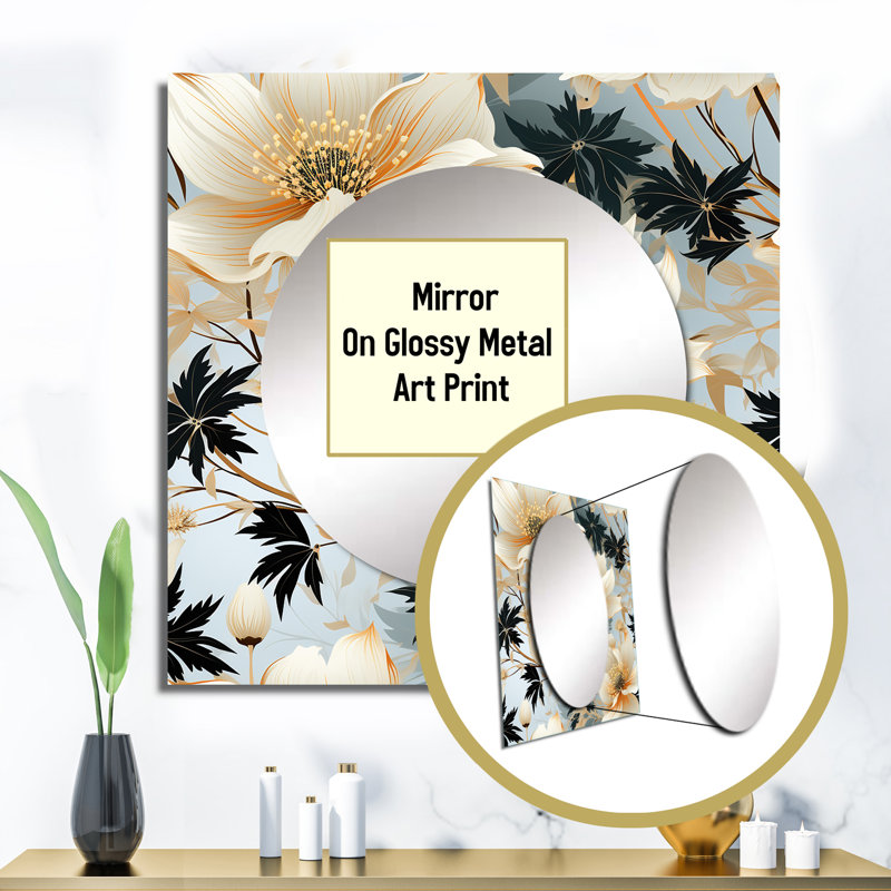 Delicate Magnolia Dreams - Miroir floral carré pour décoration murale, 36 po x 36 po