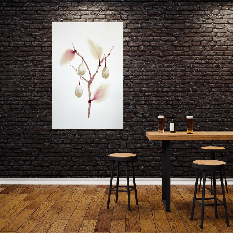Branche de Pâques à plumes, impression délicate de printemps minimaliste élégant, 60" H x 40" W