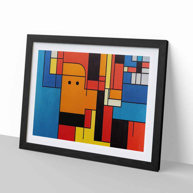 Abstract Art Cubism - Picture Frame Painting, Black, 46cm H x 64cm W x 2cm D