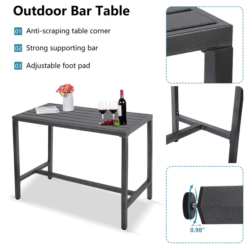 Counter Height 36.97'' Iron Bar Table, Grey, 24" W x 46.8" L