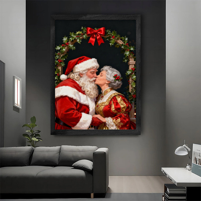«Black Santa», art mural encadré noir - décorations festives romantiques enneigées, H 17 po x l 13 po