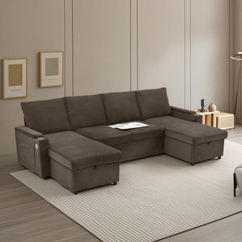 Canapé-lit de coin avec rangement et ports USB, Brown