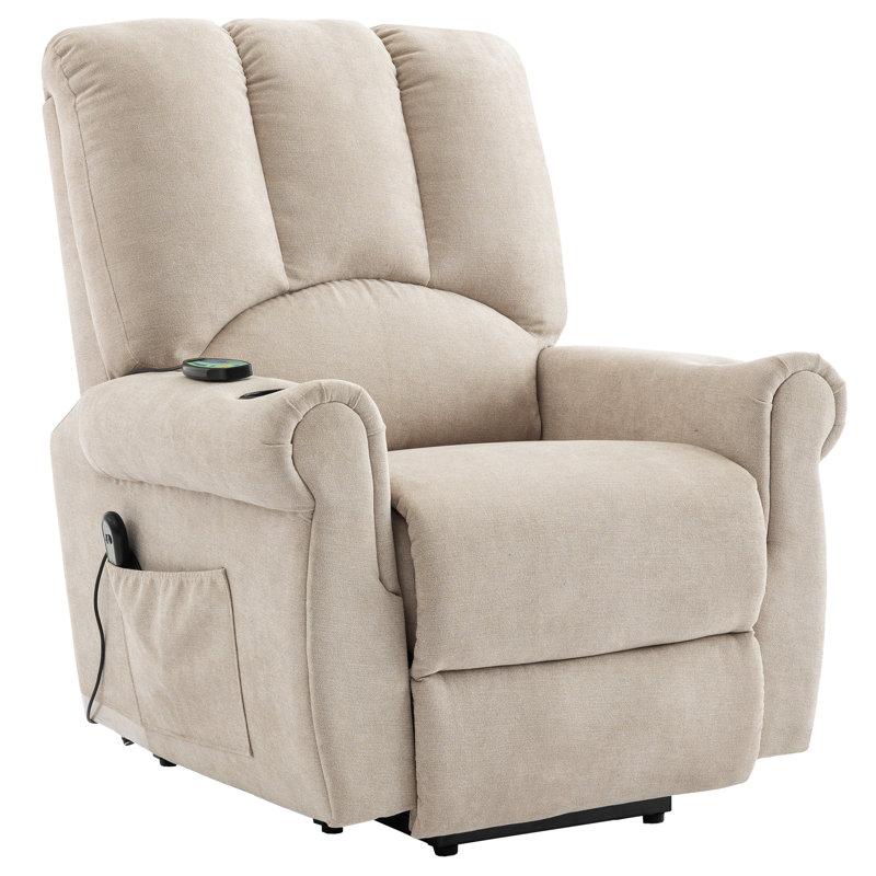 Babsi 91 cm Wide Fabric Lift Assist Recliner with Massager and Heated Cushion, Beige