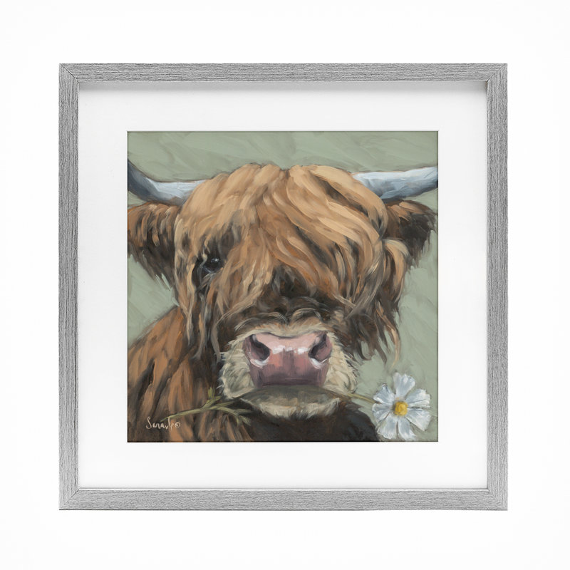 «Blossom Babe Bétail», reproduction d'art sous verre, design par Sara G. Designs, H 16 po x l 16 po, Cadre de ferme gris