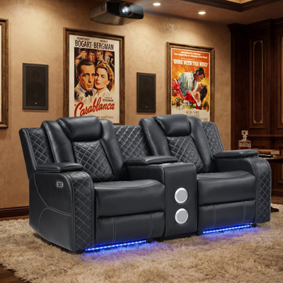 Causeuse inclinable 86,22 po Felix en cuir avec haut-parleur Bluetooth, port USB et éclairage DEL Felix