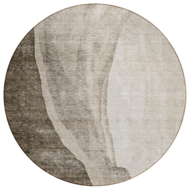 Tapis extérieur rond lavable abstrait taupe et brun 8 pi
