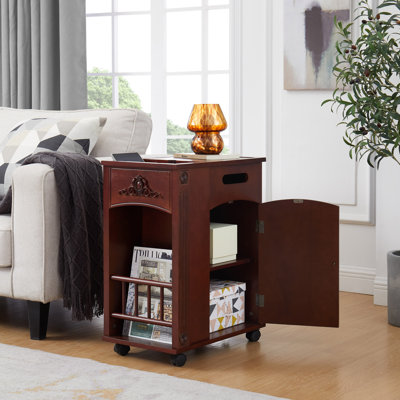 Table de bout électrique alimentée avec station de charge, table d'appoint étroite avec ports et prises USB, table de chevet avec rangement, tables de chevet avec roues pour le salon, la chambre à coucher, noyer rouge