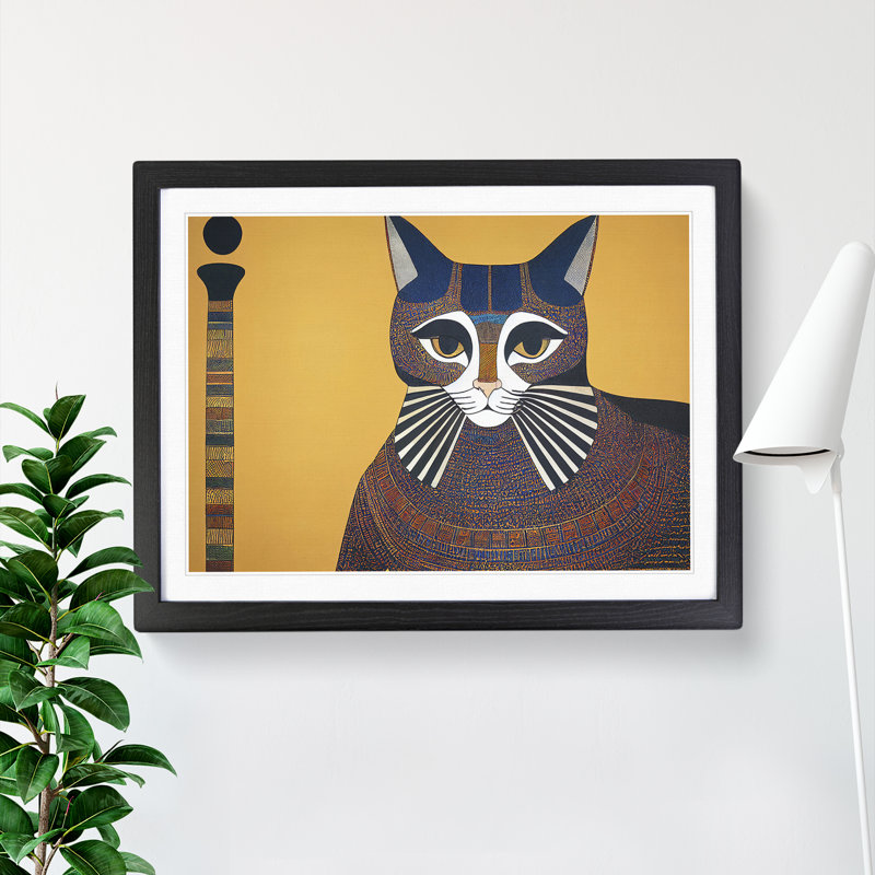 Egyptian Cat - Single Picture Frame Painting, Black, 46cm H x 64cm W x 2cm D
